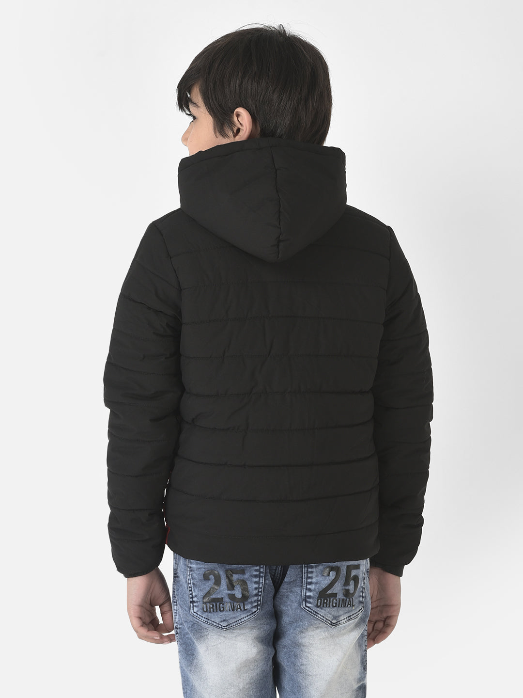  Black Colour-Blocked Hooded Jacket