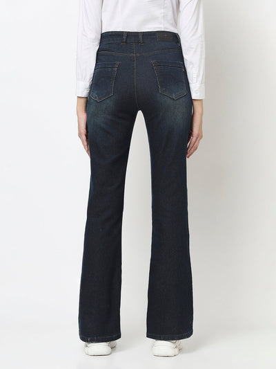 Blue Bell-Bottoms with Heavy Wash Effect