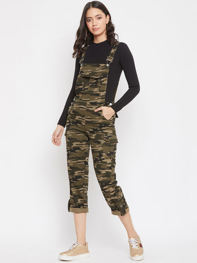 Green Camouflage Slim Fit Dungarees - Women Dungarees