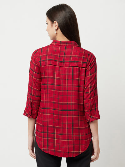 Red Tartan Checked Shirt-Women Shirts-Crimsoune Club