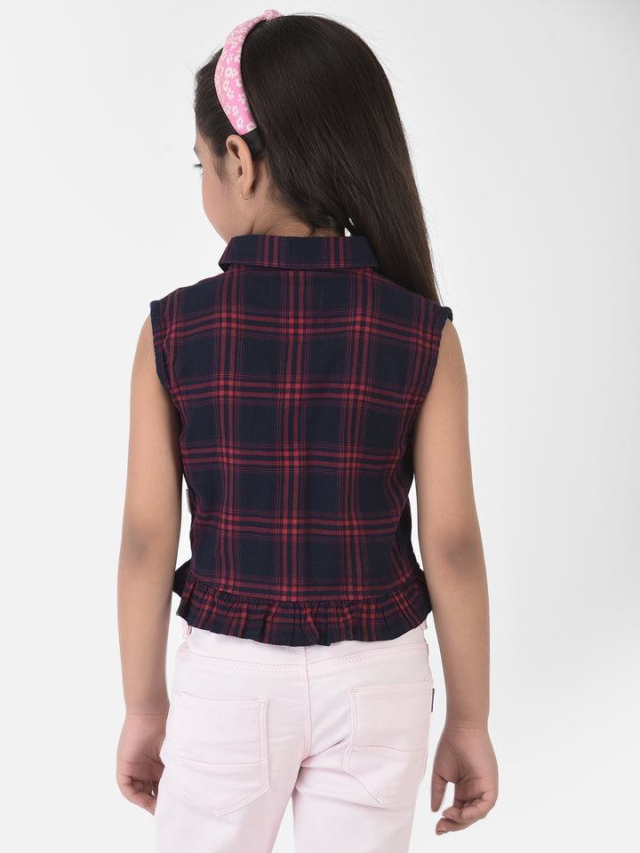 Navy Blue Tartan Checked Crop Shirt - Girls Shirts