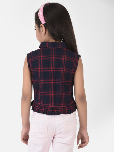 Navy Blue Tartan Checked Crop Shirt - Girls Shirts