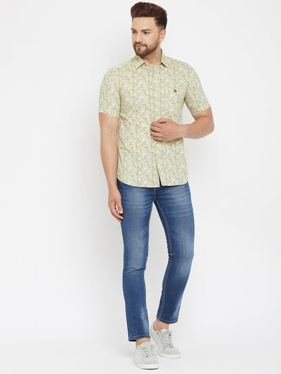 Beige Printed Floral Shirt - Men Shirts