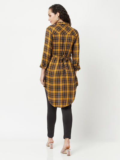 Mustard Checked High-Low Shirt-Women Shirts-Crimsoune Club