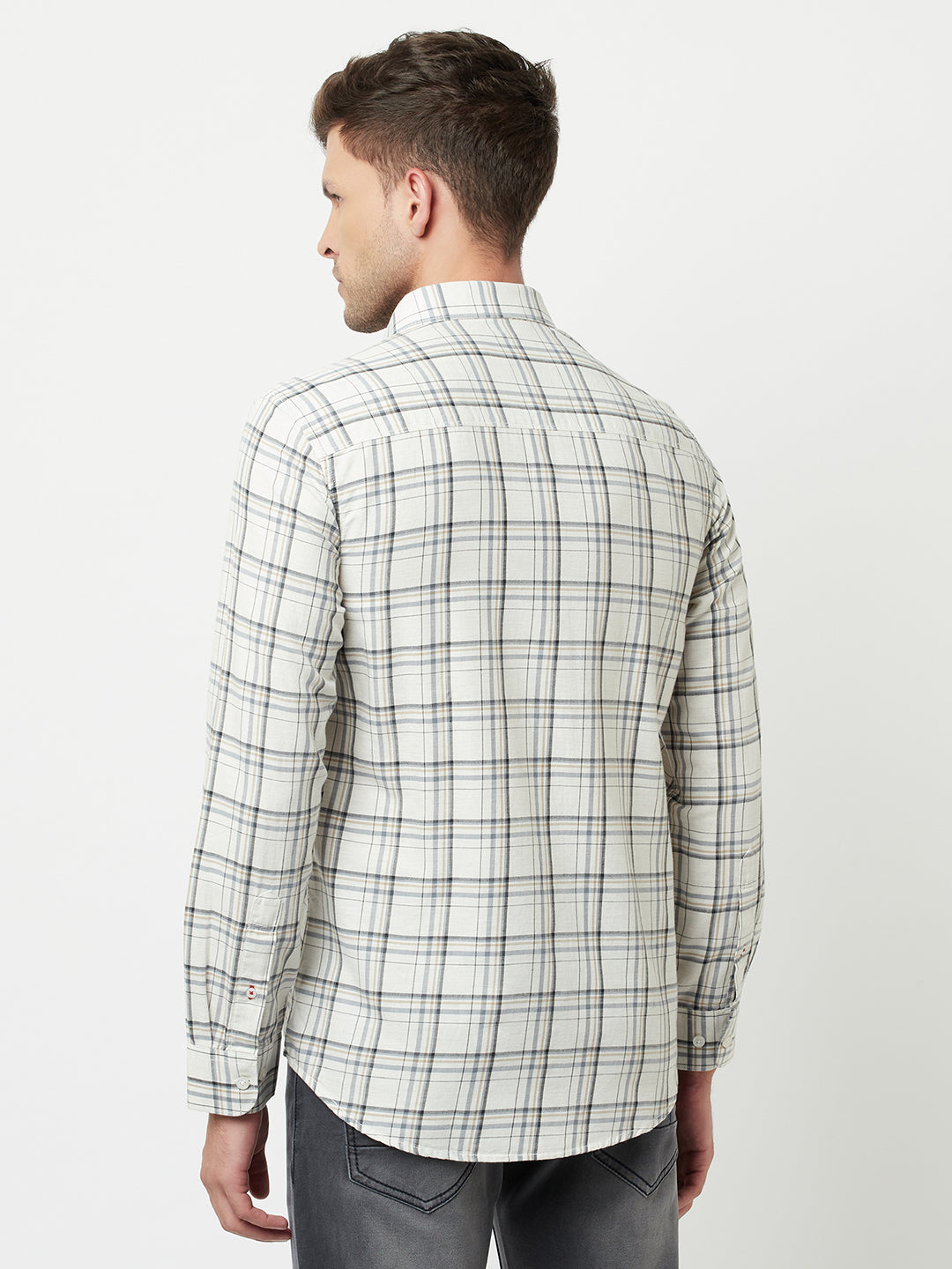 Cream Tartan Checked Shirt-Men Shirts-Crimsoune Club
