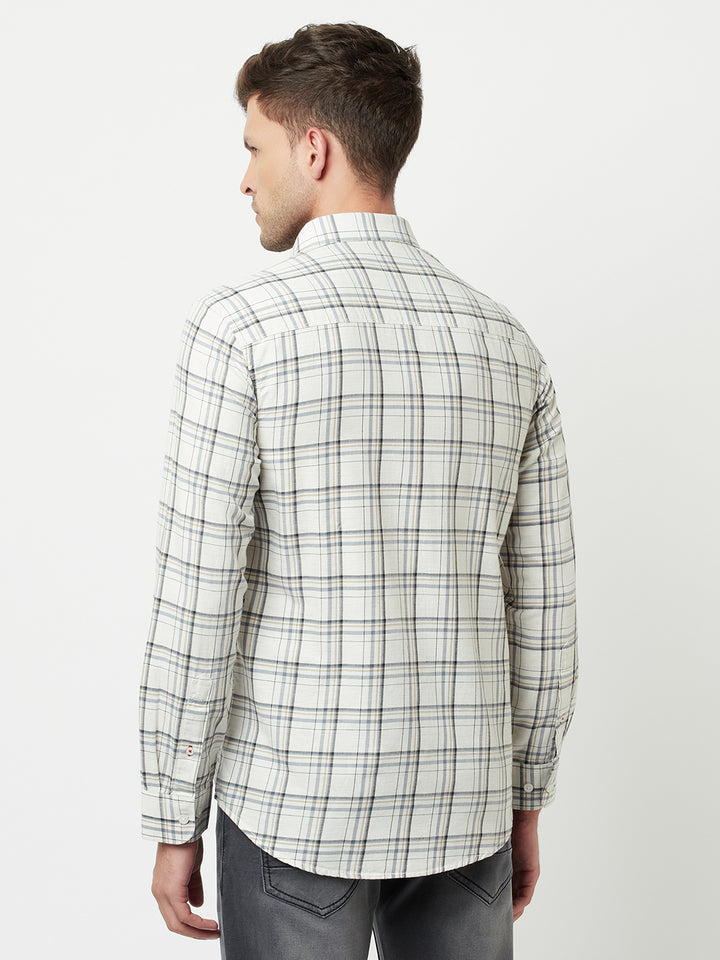 Cream Tartan Checked Shirt-Men Shirts-Crimsoune Club