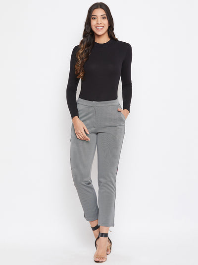 Grey Striped Track Pants - Women Trousers