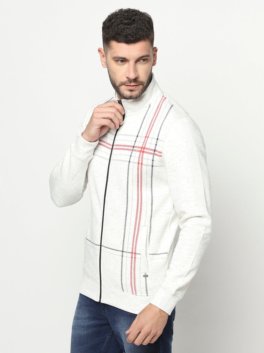 White Lined Zipper Sweatshirt-Men Sweatshirts-Crimsoune Club