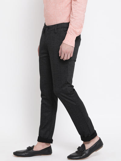 Black Checked Slim fit Trousers - Men Trousers