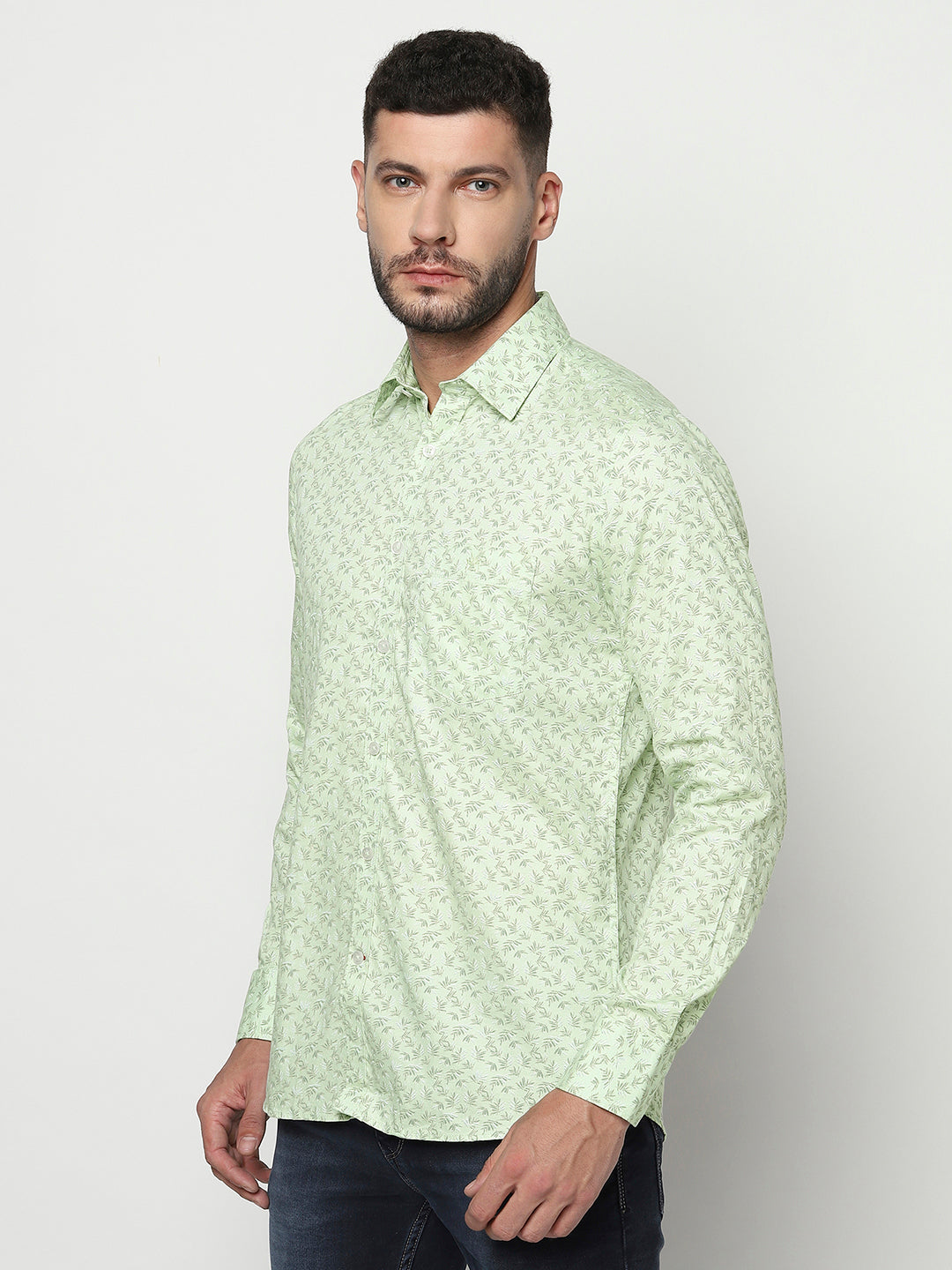Mint Green Floral Shirt-Men Shirts-Crimsoune Club