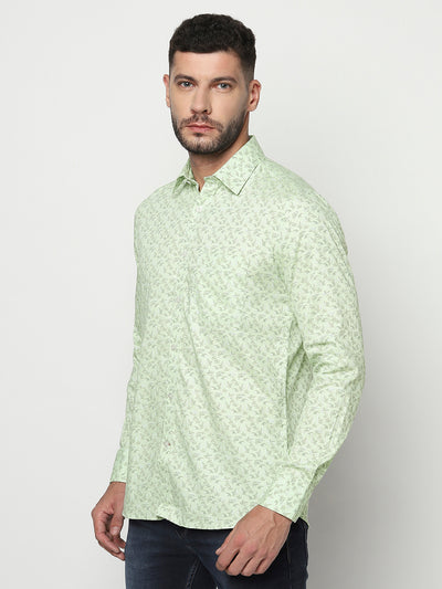Mint Green Floral Shirt-Men Shirts-Crimsoune Club