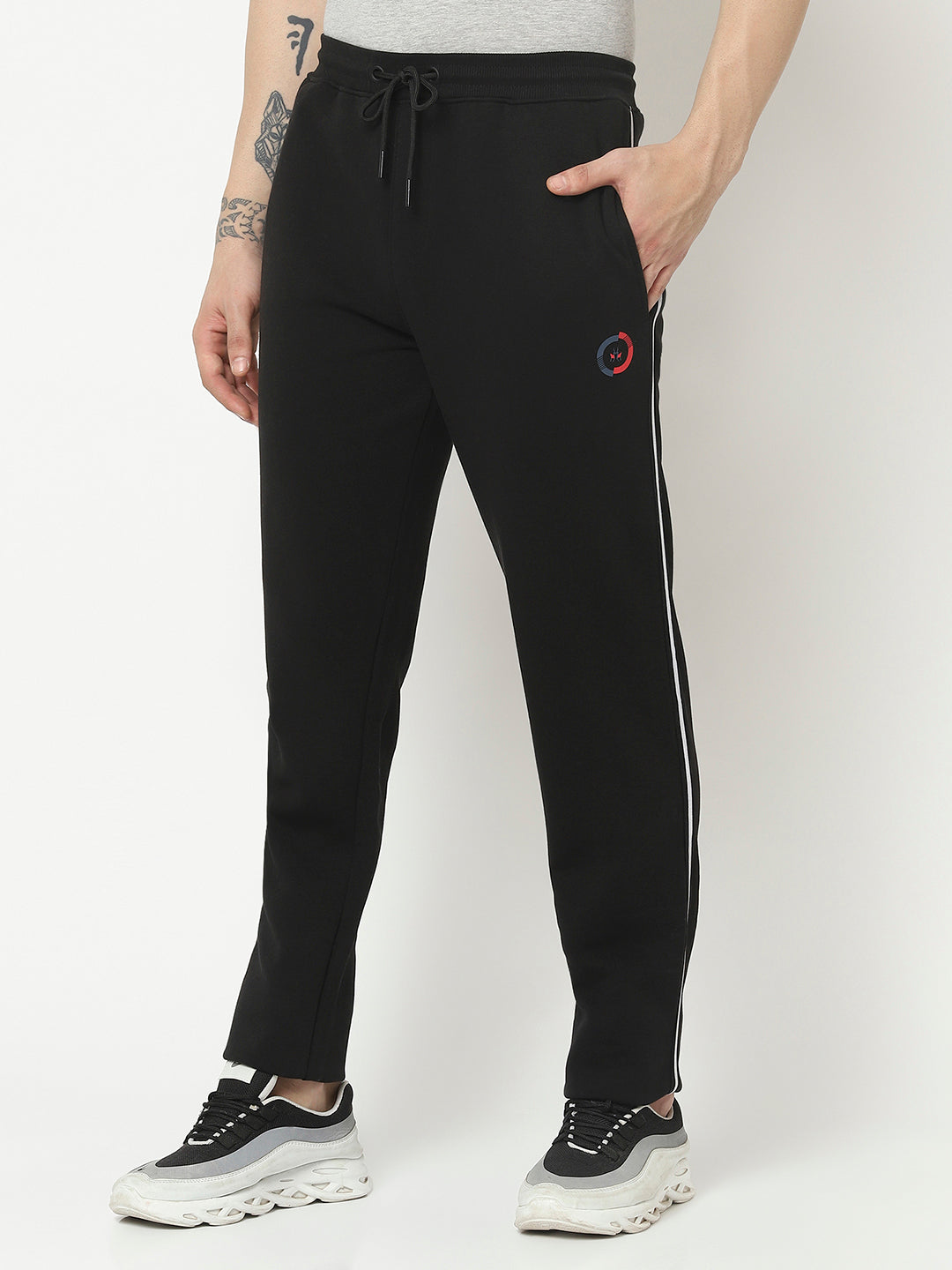  Black Track Pant with Contrast Logo Work