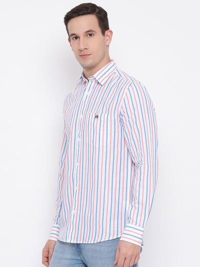 Multicolor Striped Spread Collar Slim Fit Shirt - Men Shirts