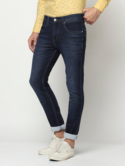 Navy Blue 5 Pocket Jeans-Men Jeans-Crimsoune Club