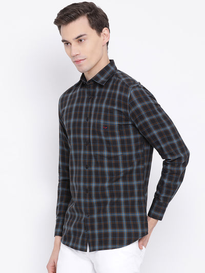 Black Checked Slim Fit Full Sleeves Shirt - Men Shirts