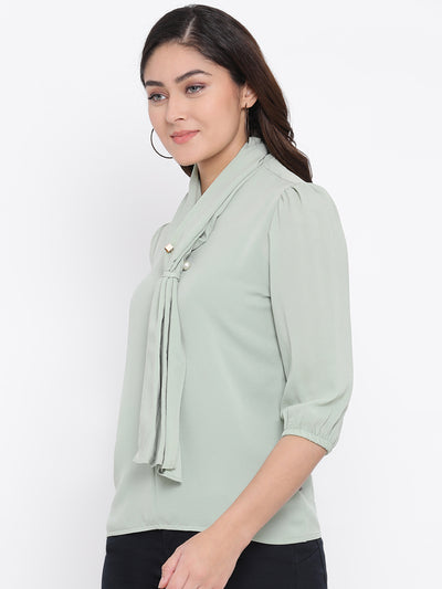 Mint Green Mandarin Collar Tops - Women Tops