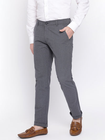 Grey Checked Slim Fit Trousers - Men Trousers