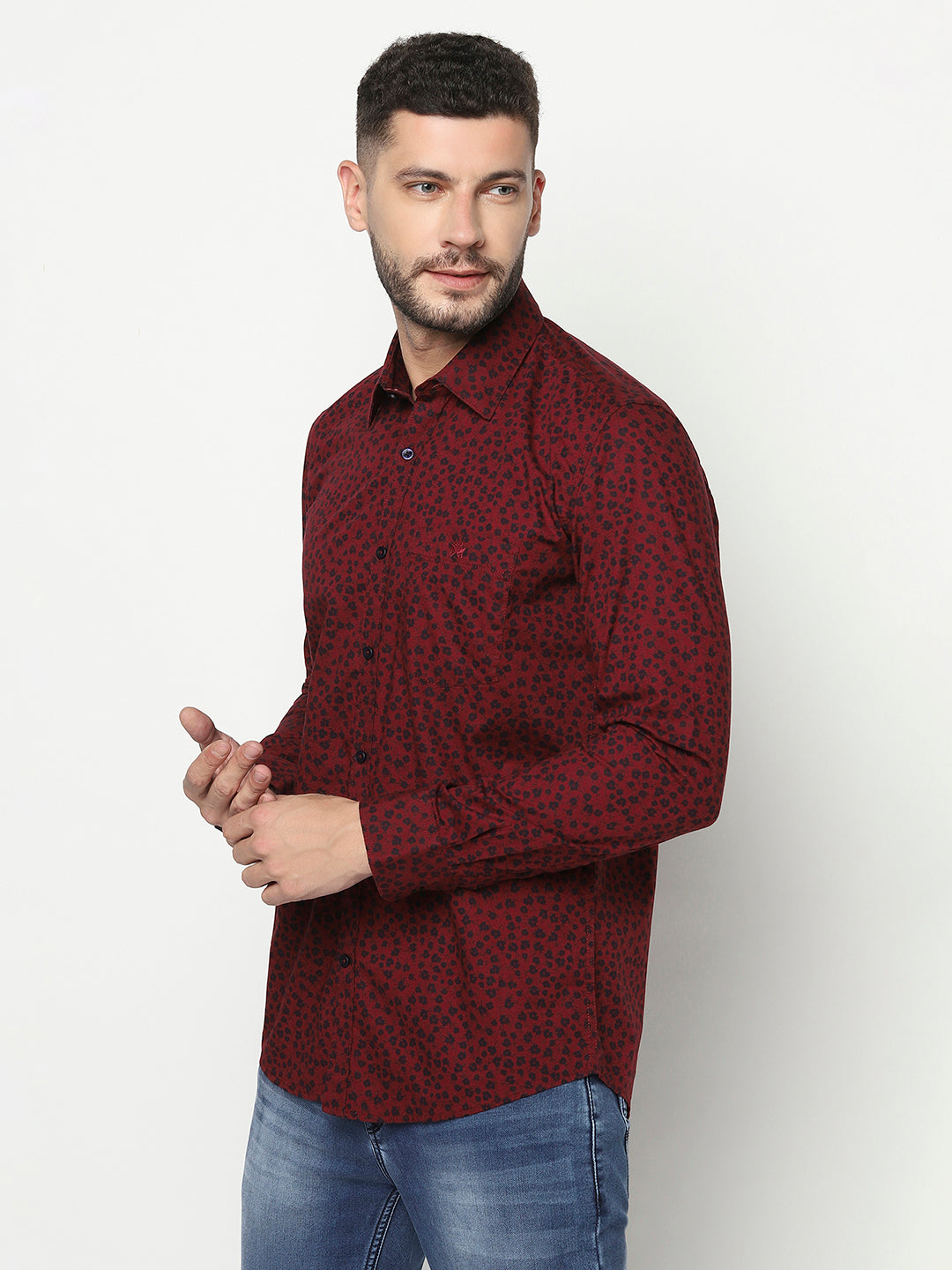 Maroon Floral Print Shirt-Men Shirts-Crimsoune Club