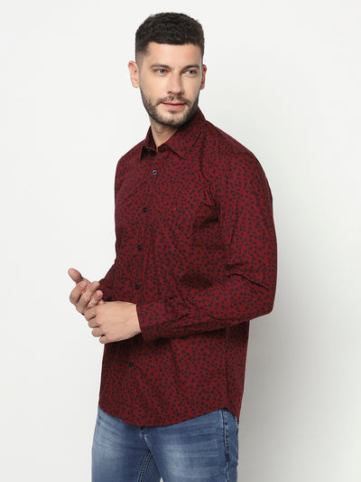 Maroon Floral Print Shirt-Men Shirts-Crimsoune Club