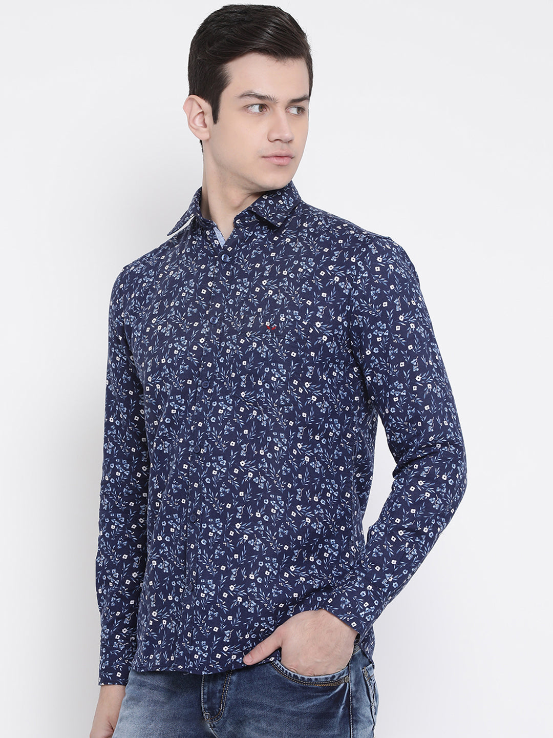 Blue Printed Linen Slim Fit shirt - Men Shirts