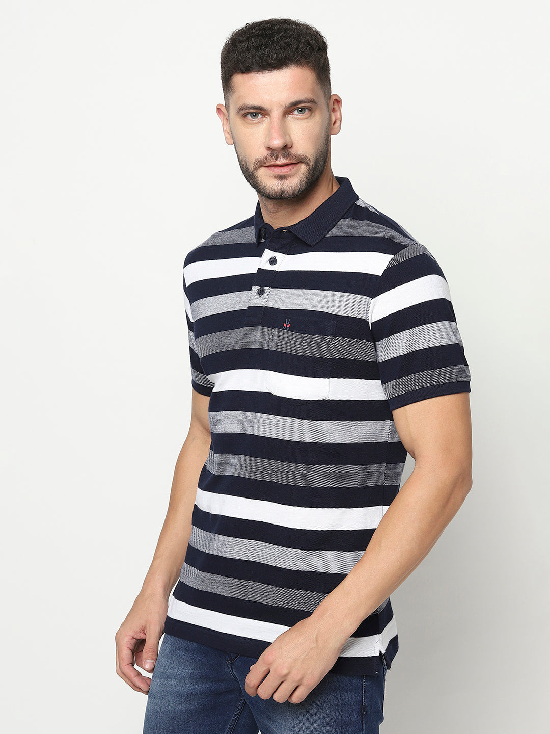 Multi-Coloured Striped Polo T-Shirt-Men T-Shirts-Crimsoune Club