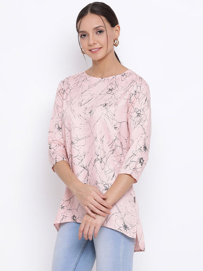 Pink Printed Asymmetrical Hem Top - Women Tops