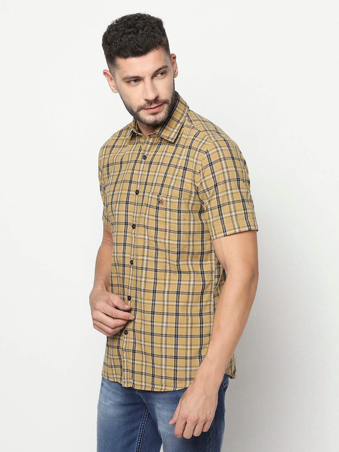 Yellow Checked Shirt-Men Shirts-Crimsoune Club