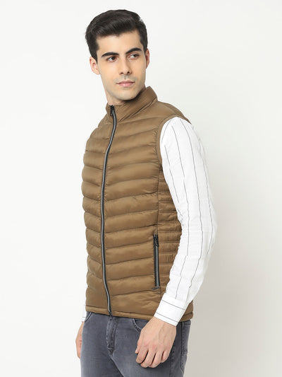  Brown Padded Jacket in Sleeveless Cut 