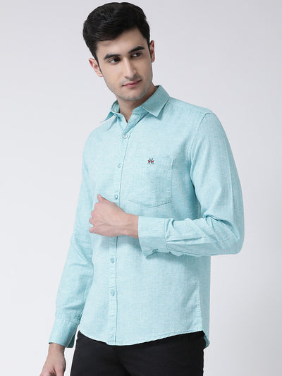Green Printed Spread Collar Slim Fit Shirt - Men Shirts