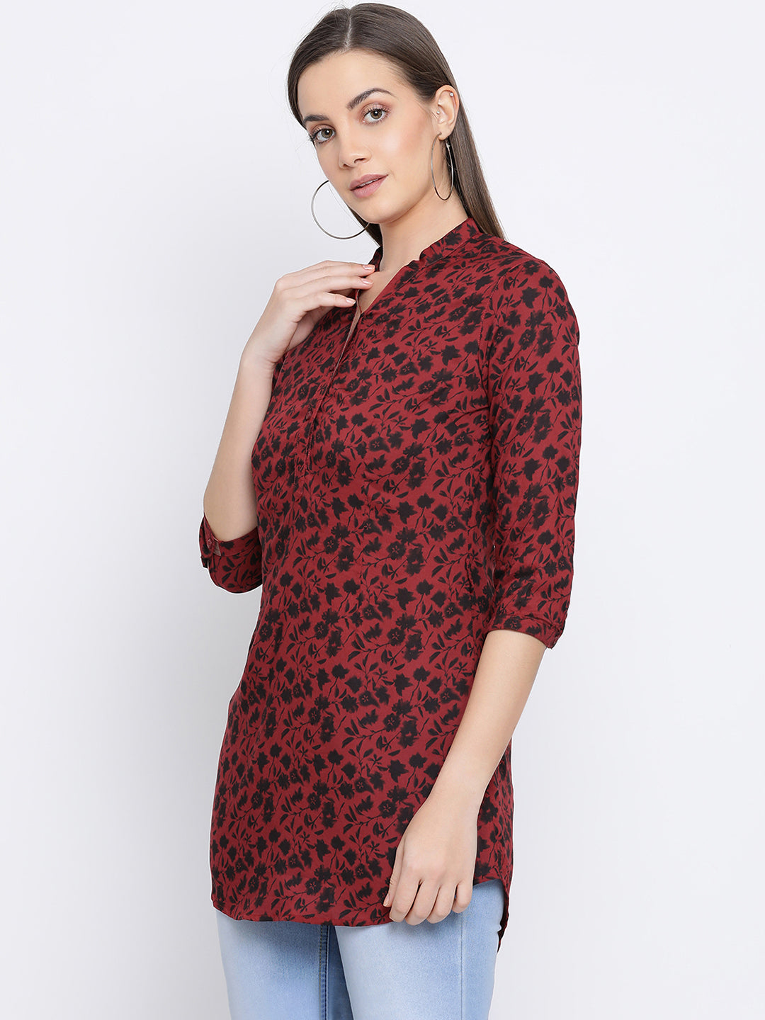 Red Printed V-Neck Top - Women Tops