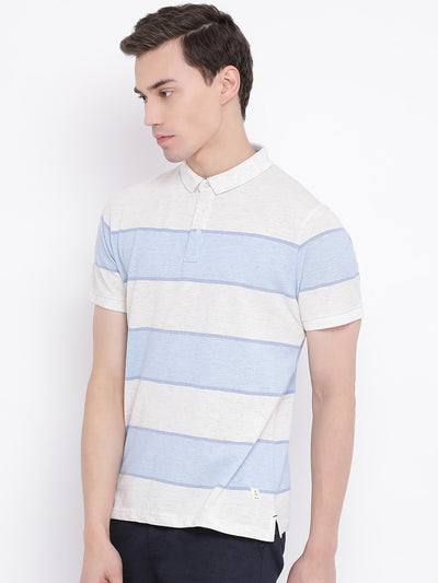 White Striped Polo Neck T-Shirt - Men T-Shirts