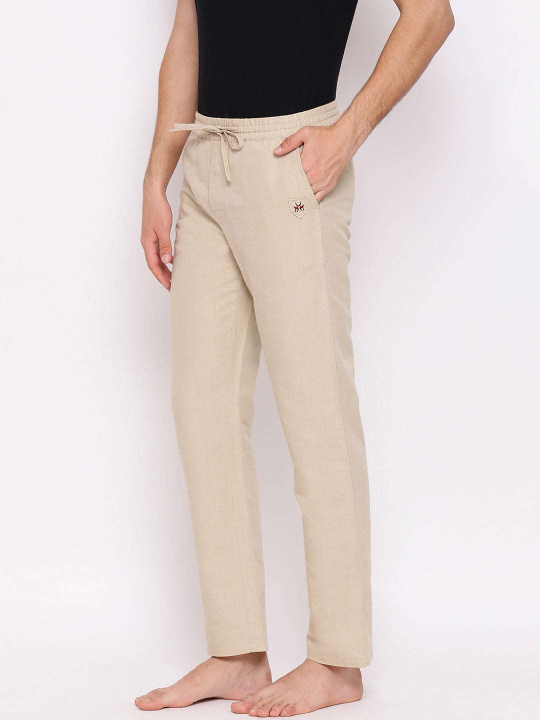 Beige Straight Cotton Lounge Pants - Men Lounge Pants