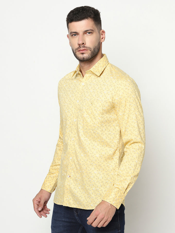 Yellow Floral Shirt-Men Shirts-Crimsoune Club
