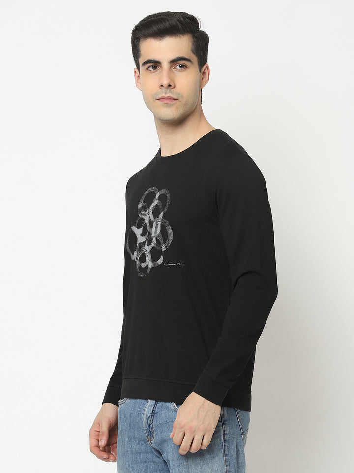 Black Sweatshirt with Graphic Print-Men Sweatshirts-Crimsoune Club
