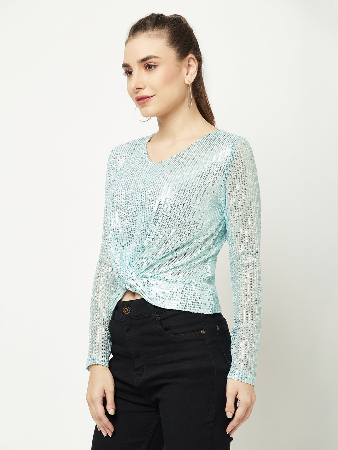  Light Blue Sequenced Top