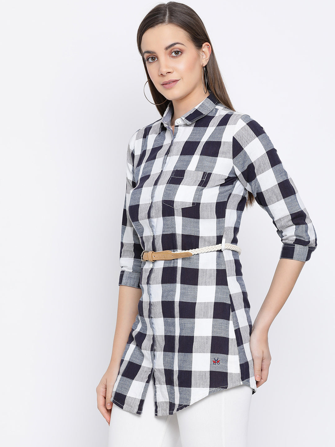 Checked Button Up Shirt - Women Shirts