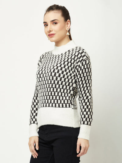  Black and White Geometric Sweater
