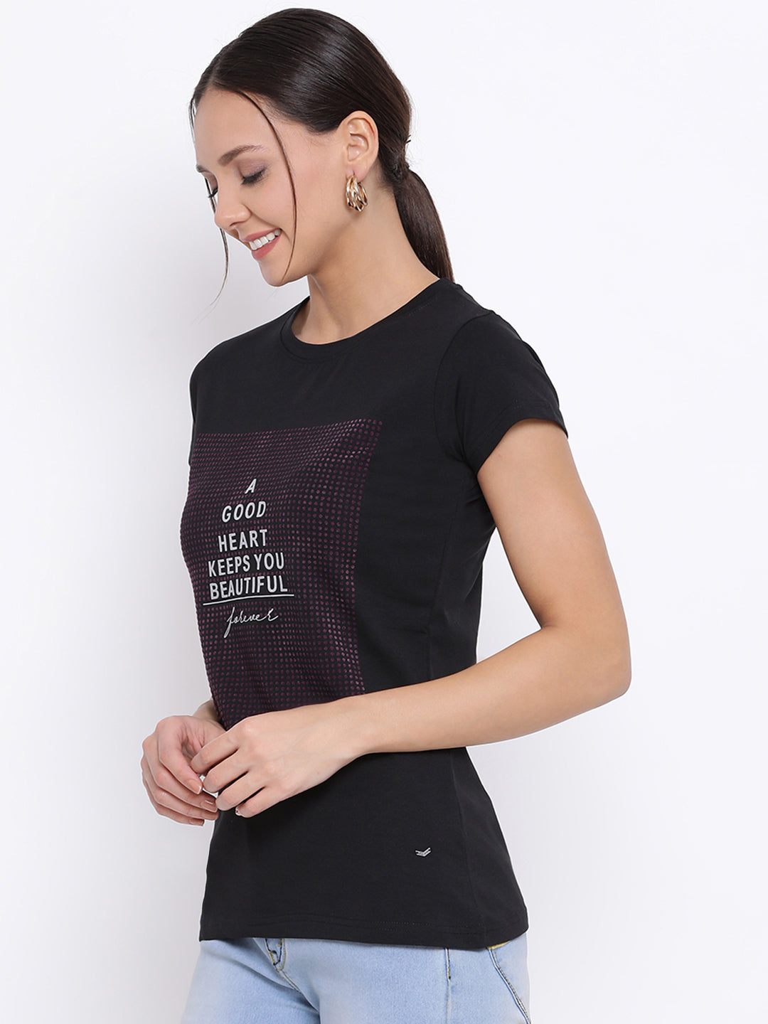Black Printed Slogan T-shirt - Women T-Shirts