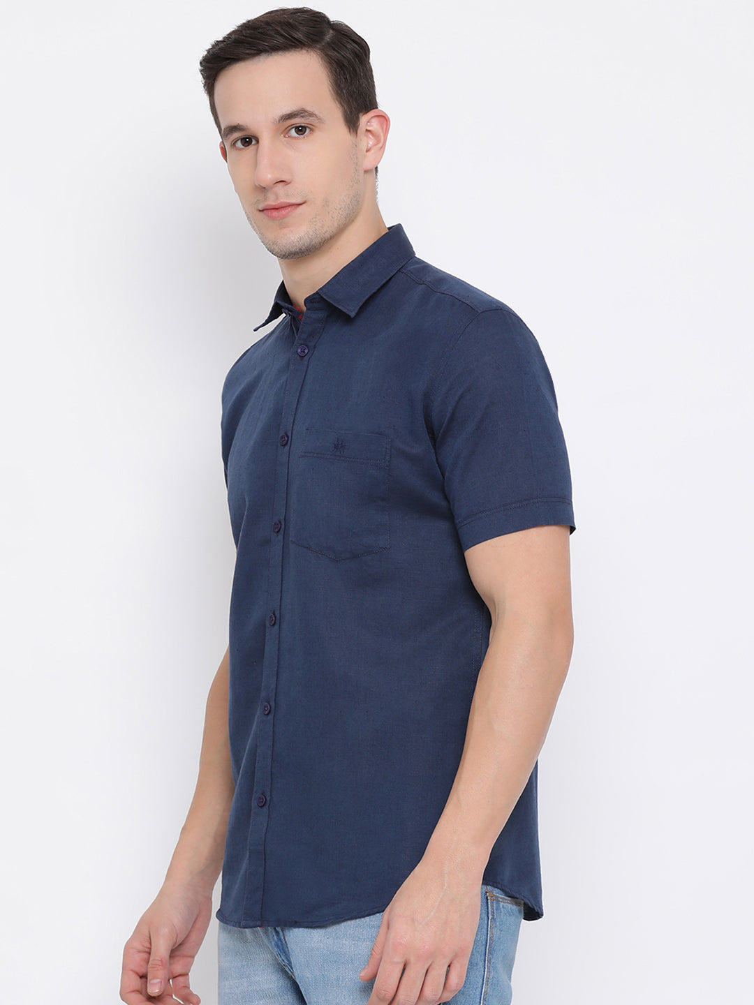 Navy Blue Spread Collar Slim Fit Shirt - Men Shirts