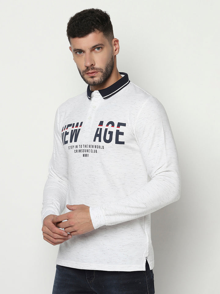 Typographic Long-Sleeved Polo T-Shirt-Men T-Shirts-Crimsoune Club