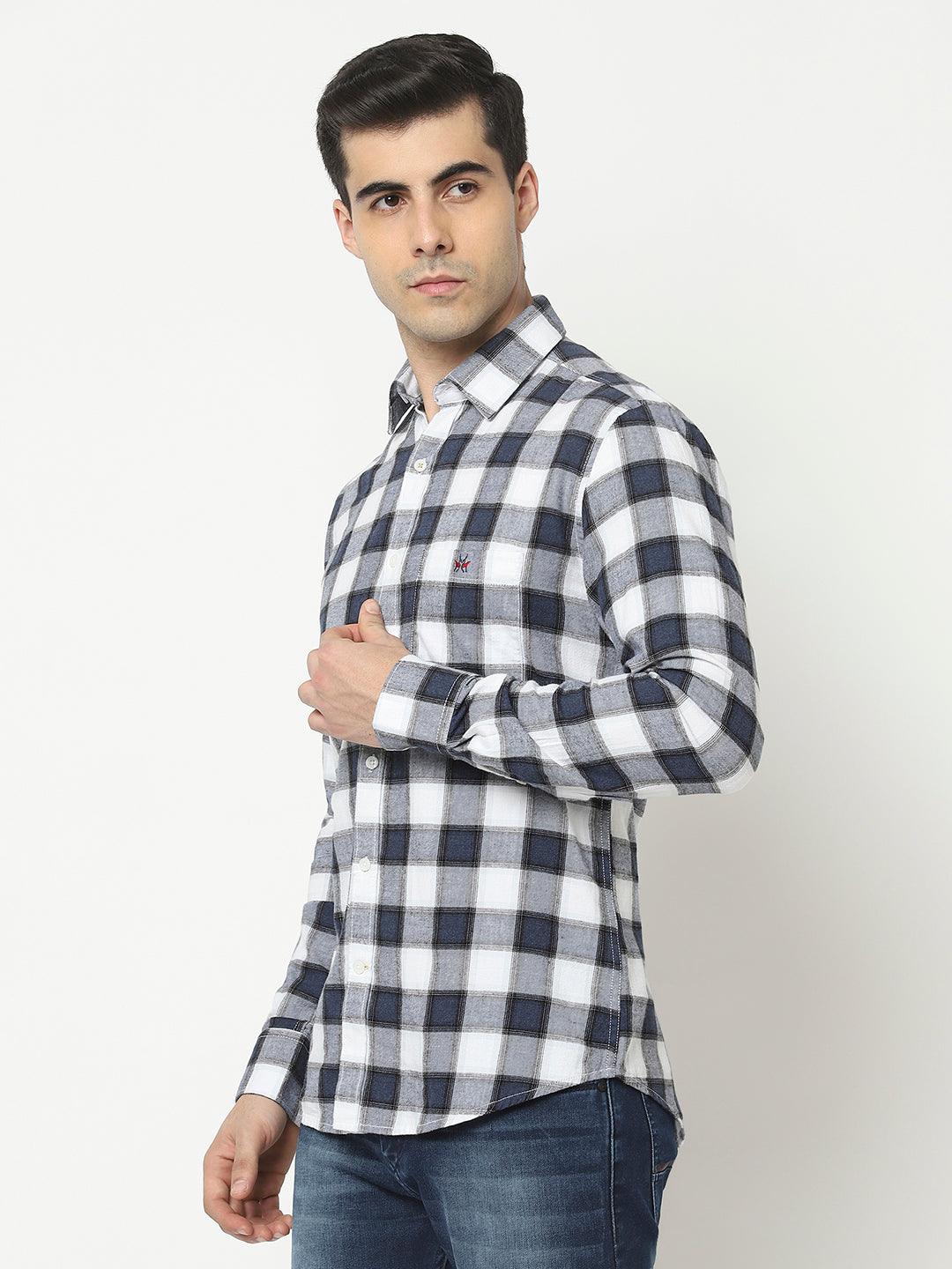  Navy Blue Shirt in Windowpane Checks