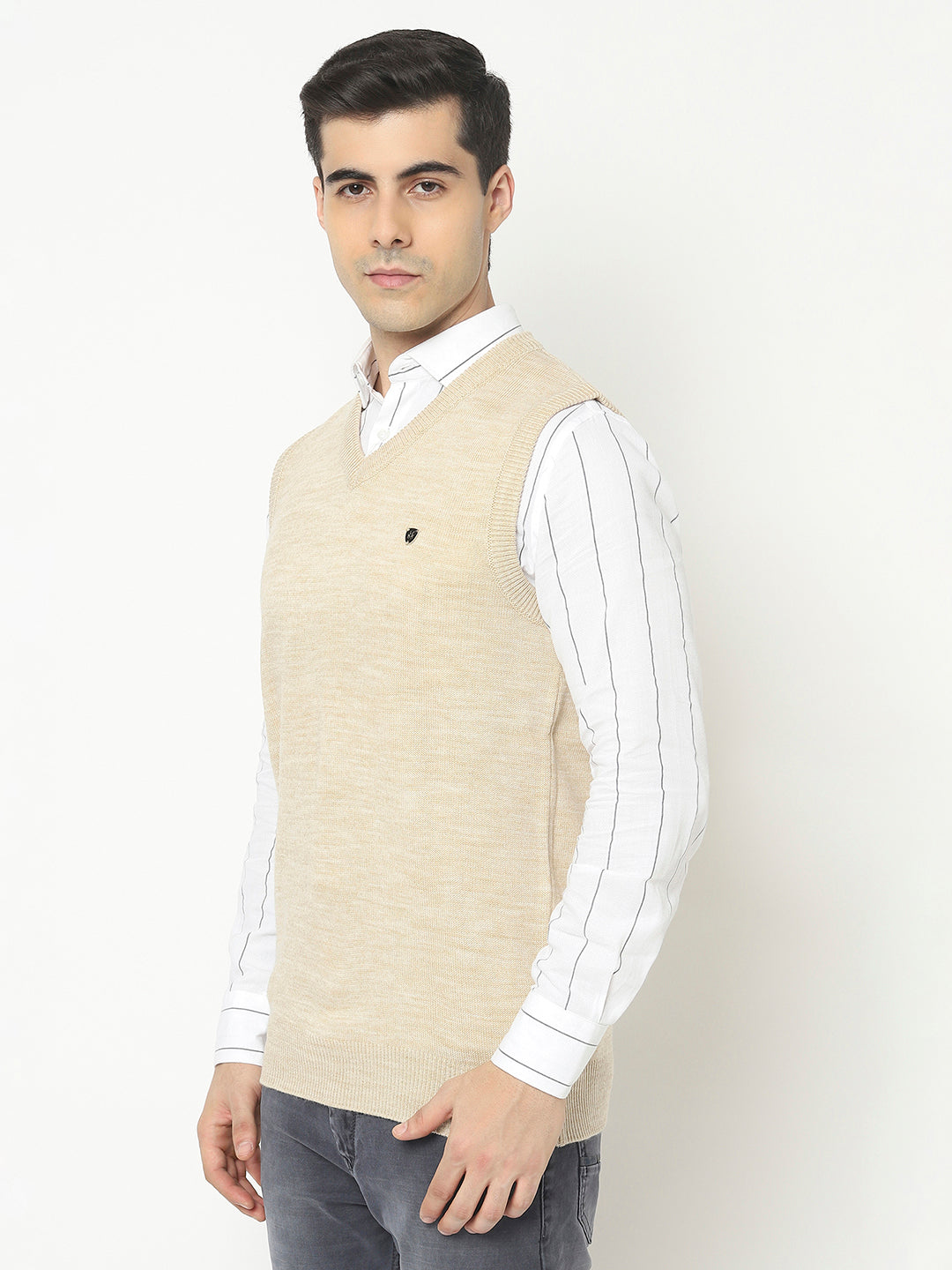  Beige Sweater Vest with Logo Crest 