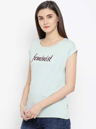 Green Printed Round Neck T-shirt - Women T-Shirts