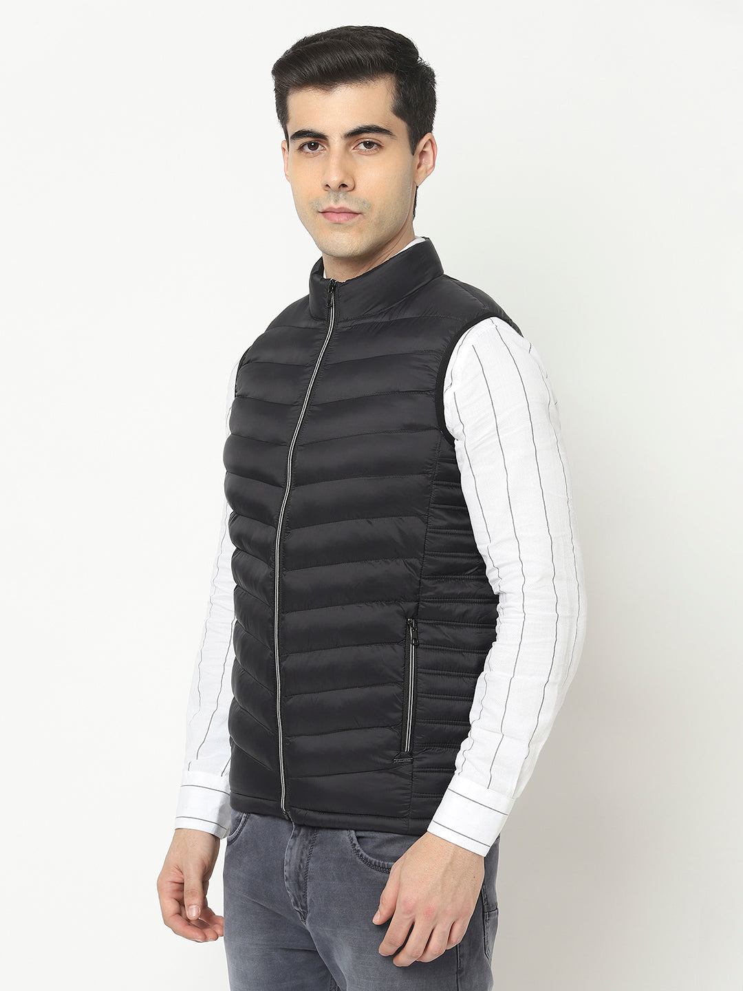  Black Padded Jacket in Sleeveless Cut 
