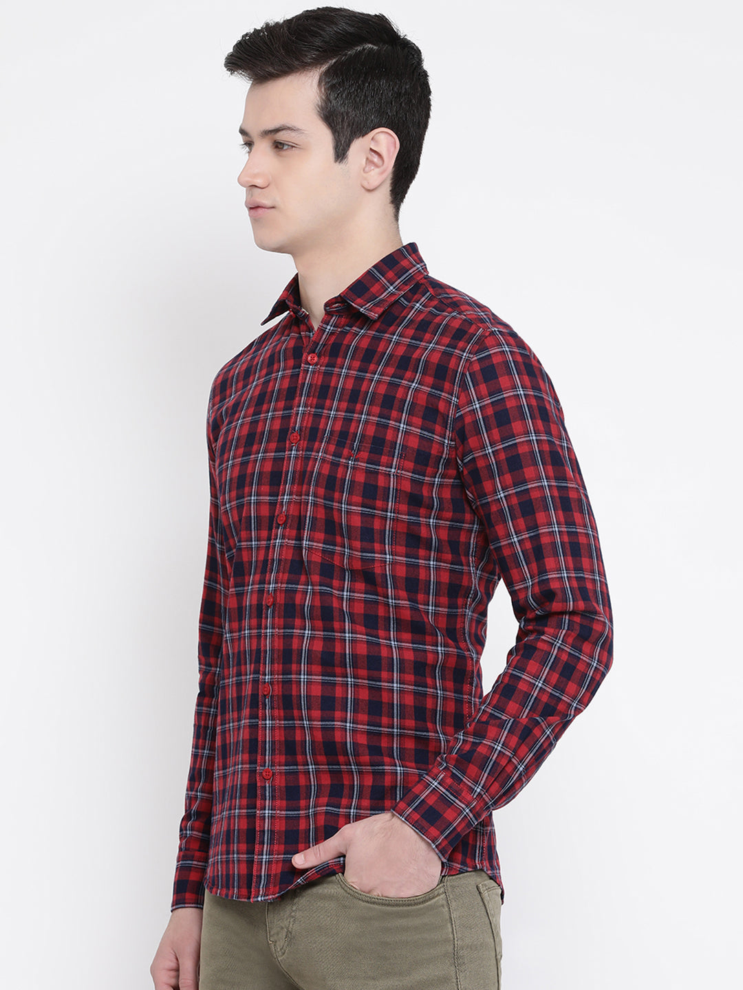 Red Checked Slim Fit shirt - Men Shirts