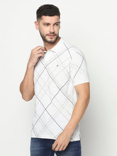 White Diagonal Checked Polo T-Shirt-Men T-Shirts-Crimsoune Club