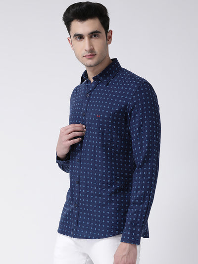 Navy Blue Printed Shirt - Men Shirts