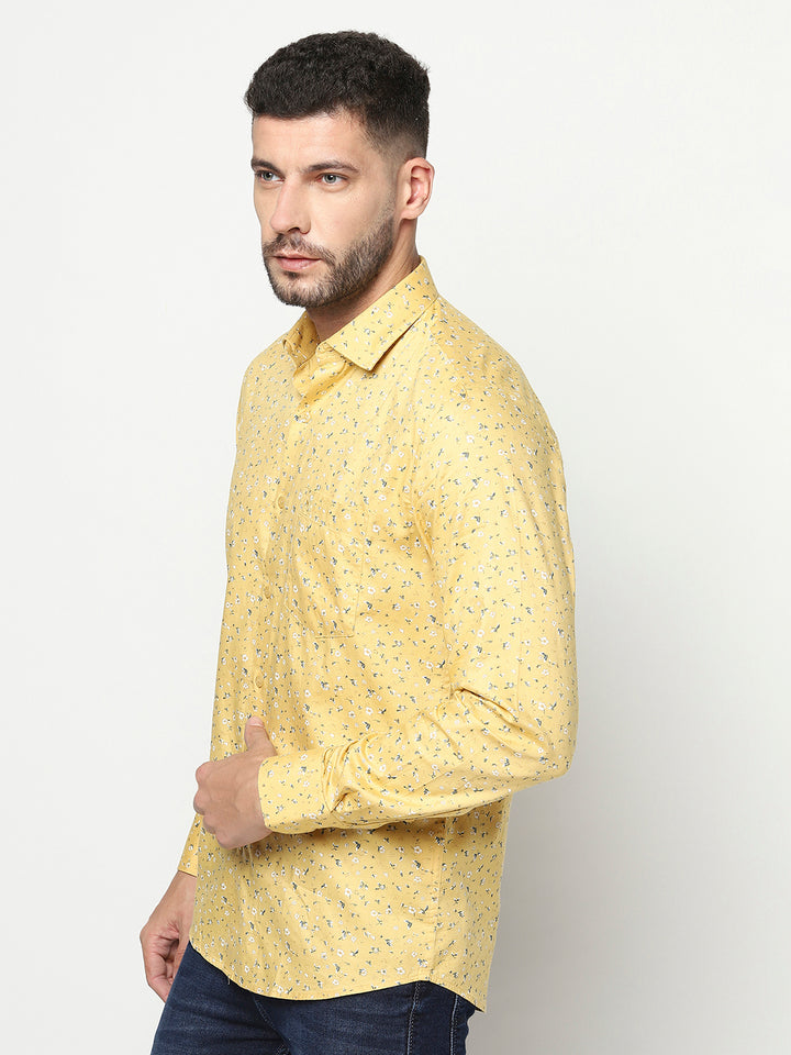 Yellow Floral Shirt-Men Shirts-Crimsoune Club