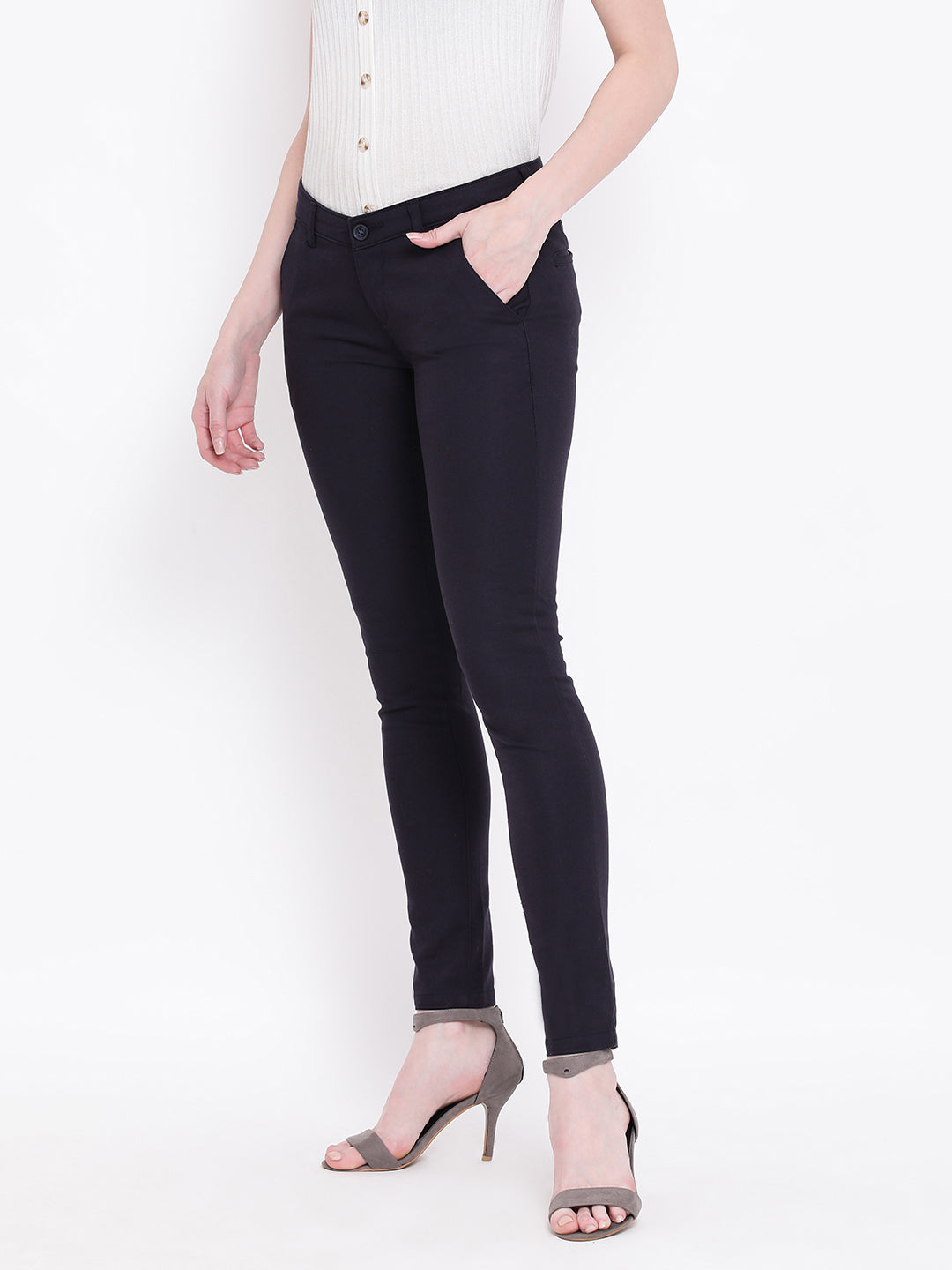 Black Slim Fit Trousers - Women Trousers