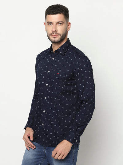 Navy Blue Floral Shirt-Men Shirts-Crimsoune Club